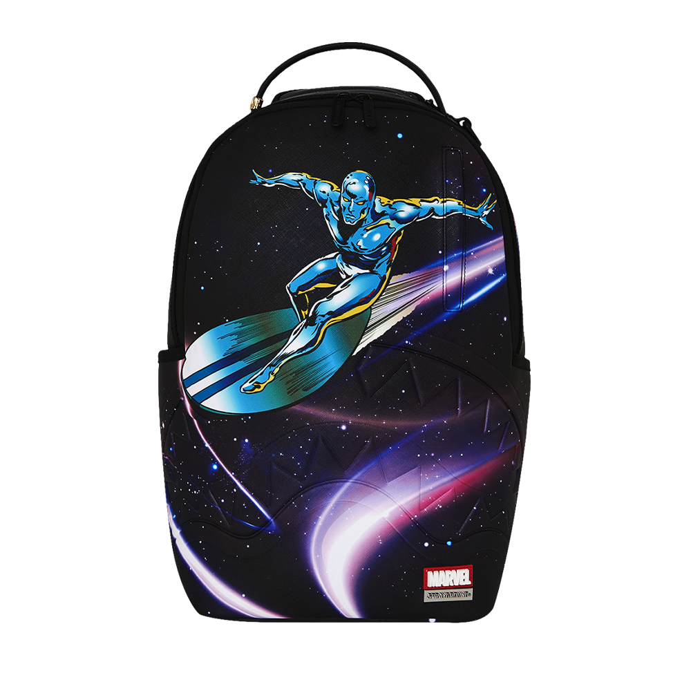 Sprayground Marvel Avengers Silver Surfer Comic Design Collage With Embossed Shark Backpack