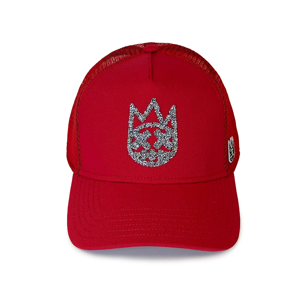 Cult's Crystal Logo Mesh Back Trucker Hat in Red