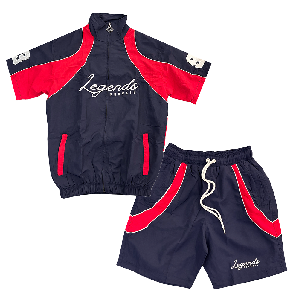 Legends Prevail Crinkle Short Set Navy Red
