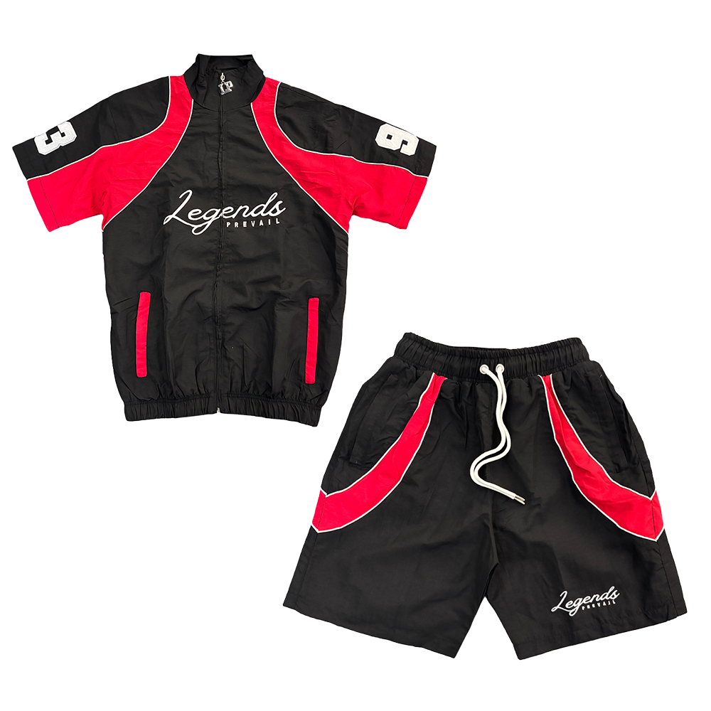 Legends Prevail Crinkle Short Set Black Red
