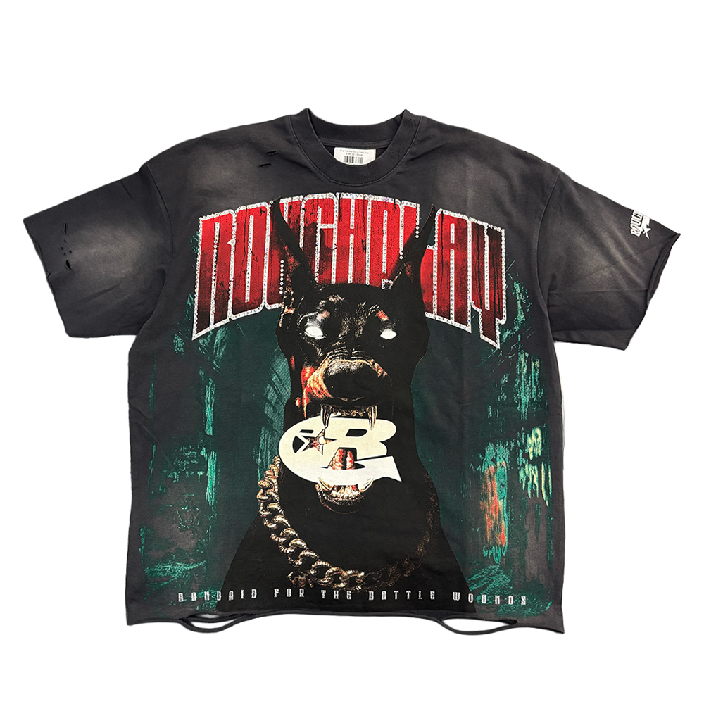 Rough Play Dog cover art T-shirt  Grey