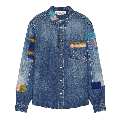 Marni Stonewashed Org. Denim With Mohair Patchwork Shirt